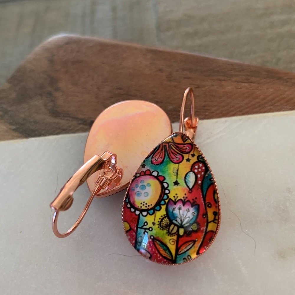 Red Flowers Teardrop Earrings - Picture 3 of 4